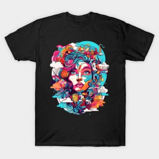 Retro Women's Shirt With Graphic Collage T-Shirt